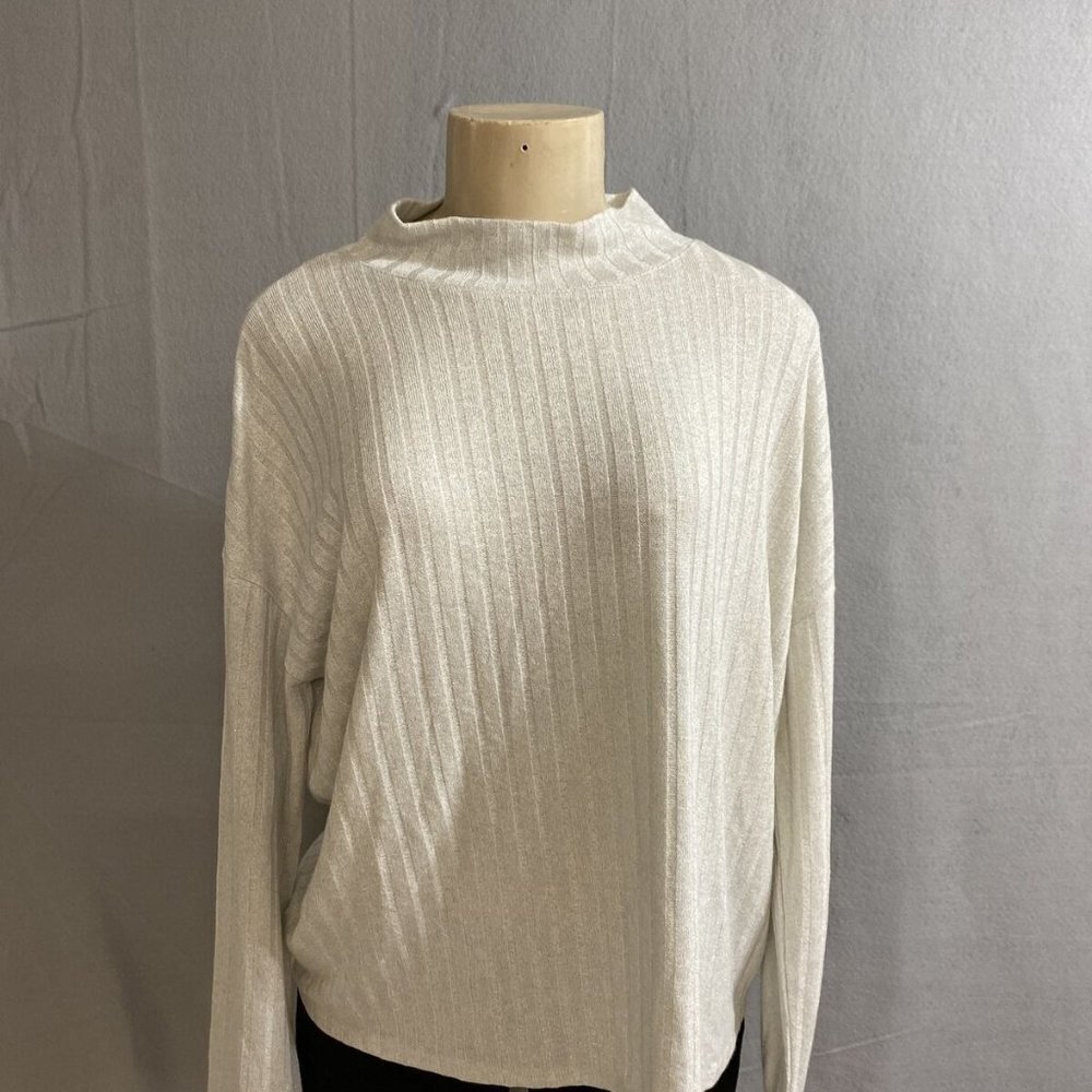 Worthington Women's Ribbed Mock Neck Sweater Long Sleeve Silver Sz XXL NWT $37